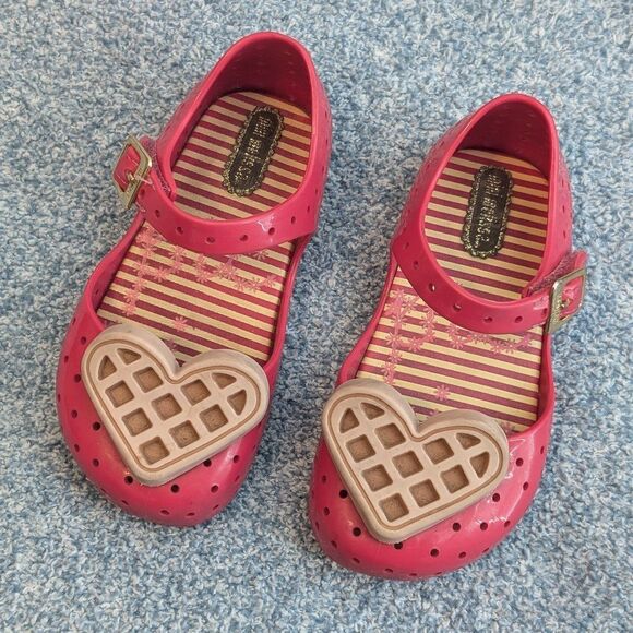 Mini Melissa Shoes Waffle Heart Hearts Pink Hook & Loop Toddler Size 7 - Picture 1 of 3